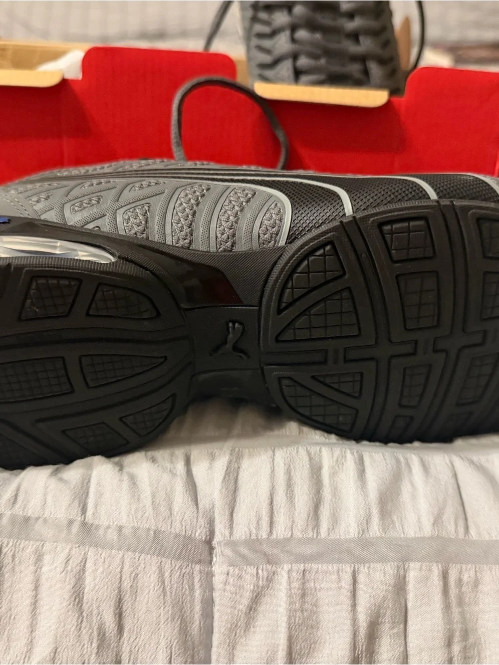 Puma Men’s Gray Athletic Shoes with Blue Logo Accents